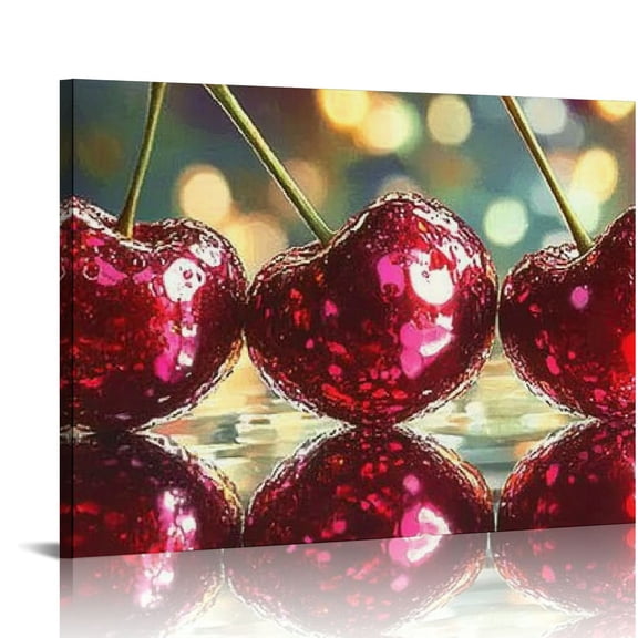 FCXZI Cherry Wall Art, Disco Ball Cherry Wall Décor for Living Room Bedroom Funky Art Canvas Prints Pictures Home Decorations Gift for Girls  16x12in