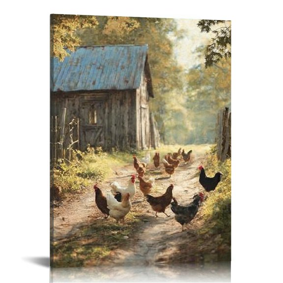 FCXZI Chickens Barn Dirt Road Modern Canvas Wall Art Home Decor 12x16in