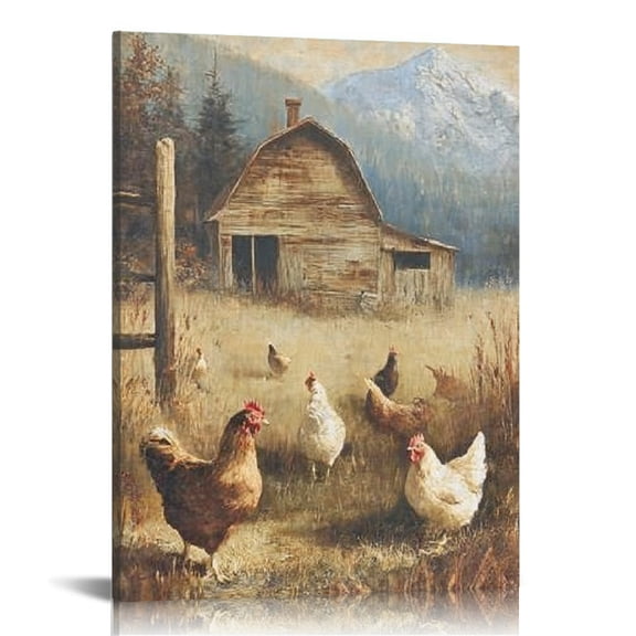 FCXZI Chickens Barn Mountain Canvas Print Wall Art Home Decor 12x16in