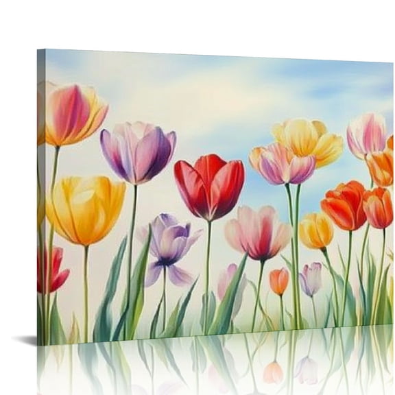 FCXZI Children's tulips Flower plant oil painting Hand painted flowers Digital Art crafts decoration 16x12in