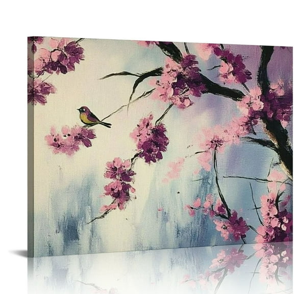 FCXZI Chinese Oil Painting Plum Blossom Wall Art Pink Flower Canvas Artwork for Living Room Bedroom Bathroom Office Wall Decor  20x16in