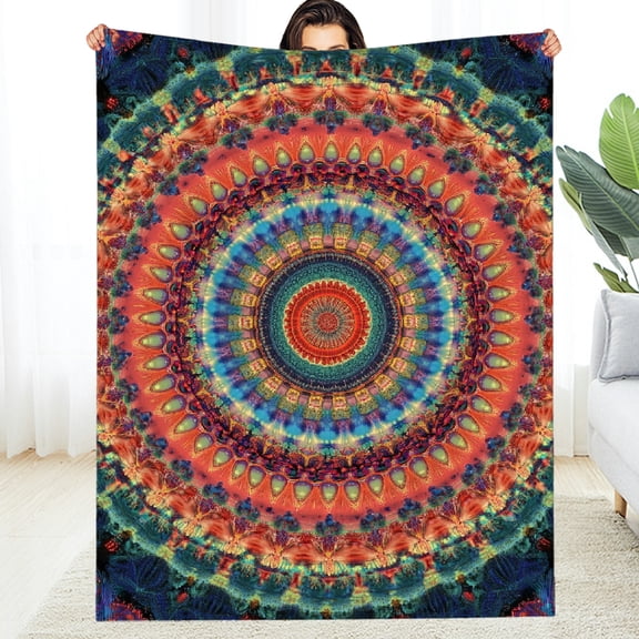 FCXZI Circular Design Psychedelic Art Cozy Reversible Blanket 60x80 30*40in