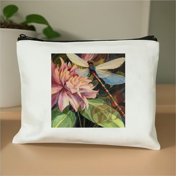 FCXZI Classic Flower Makeup Bag for Women Wide-Open Cosmetic Bag Travel Cosmetic Tote Bag Dragonfly Toiletry Bag for Toiletry Bag Toiletries Accessories White