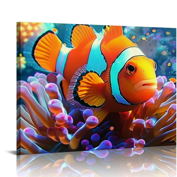 FCXZI Clown Fish Anemone Art Modern Canvas Prints Wall Decor for Bedroom Kitchen, Ready To Hang Room Home Art Decor 16x12in
