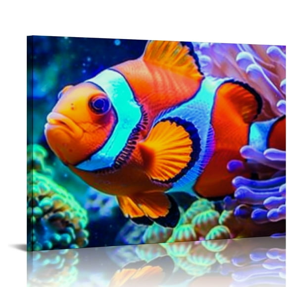 FCXZI Clown Fish Coral Aquarium Wall Decor Canvas Print On Canvas Ready To Hang Room Home Art Decor 16x12in