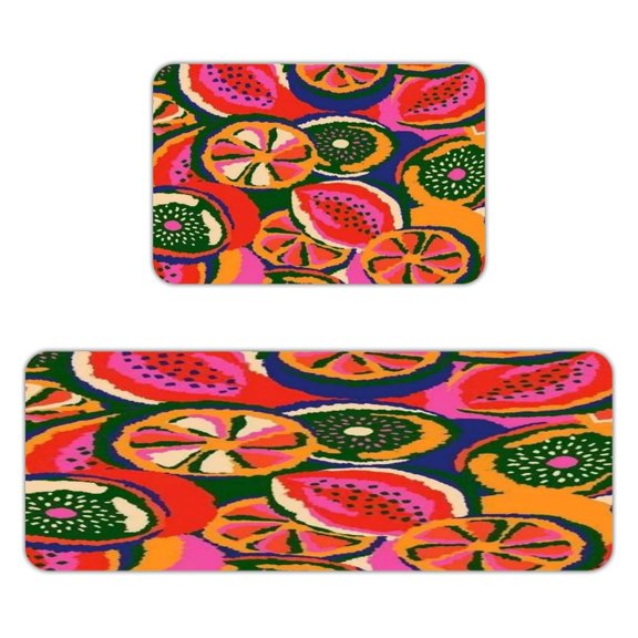 FCXZI  Color Block Citrus Slice Pattern Kitchen Mats for Floor, Sets of 2, Soft Washable, Clear Print, Non Skid Waterproof Kitchen Rug for Sink Floor Sink Laundry Bar Office Room Home Cooks