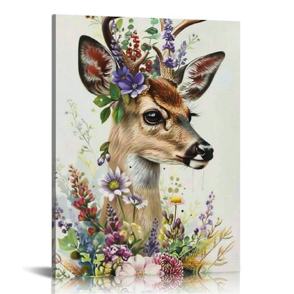 FCXZI Colorful Cartoon Animal Wall Art Canvas Print, Animal Pictures -Fawn  Kids Bedroom Nursery Decor Artwork Wall Art  Scroll Canvas Painting Picture Living Room Decor Home  12x16in