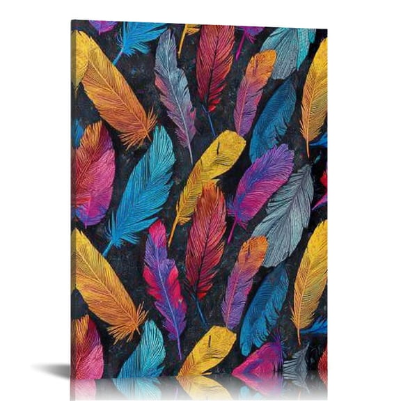 FCXZI Colorful Feathers Pattern Canvas Print Wall Art Home Decor 16x20in