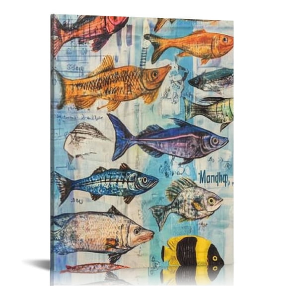 FCXZI Colorful Fish Canvas Wall Art Home Decor for Living Room Office 16x20in