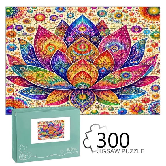 FCXZI Colorful Floral Lotus, Interest Wooden Jigsaw Puzzle, HD Printed Art Puzzle, Interactive Family Game, Wall Decor for Bedroom Living Room, Educational, Fun Gift for Adults and Family