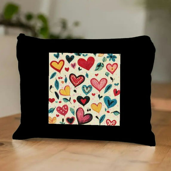 FCXZI Colorful Heart Pattern Print Cosmetic Bags for Women Large Capacity Purse Travel Toiletry Zipper Storage Pouch Black
