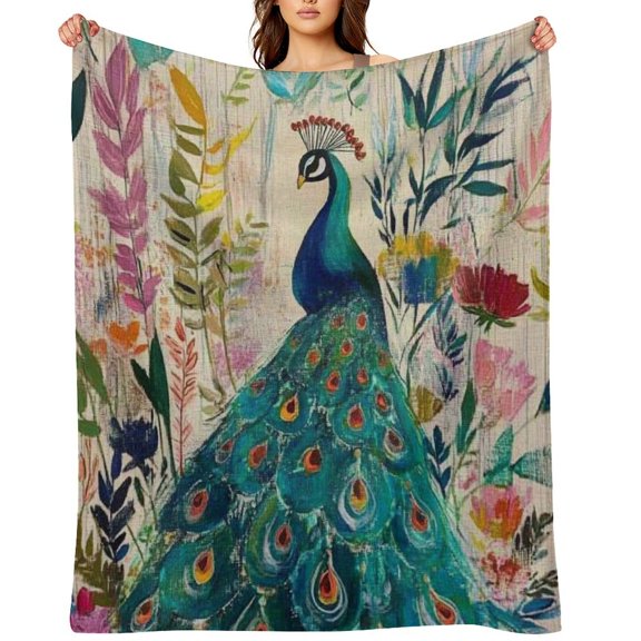 FCXZI  Colorful Peacock  Throw Blanket Soft Cozy Clear Print Lightweight Blanket for Couch Sofa Bedroom Adults Family Gift