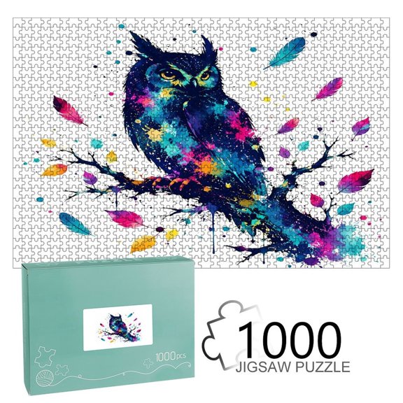 FCXZI Colorful Splatter Owl, Interest Wooden Jigsaw Puzzle, HD Printed Art Puzzle, Interactive Family Game, Wall Decor for Bedroom Living Room, Educational, Fun Gift for Adults and Family