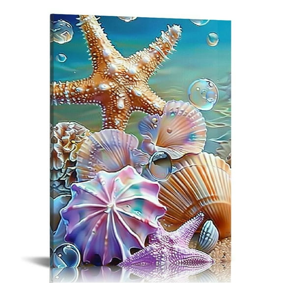 FCXZI Colorful beach starfish shell dream Indoor art wall decoration home is suitable for living room, bedroom, office, dining room, club decoration, can hang Canvas painting 12x16in