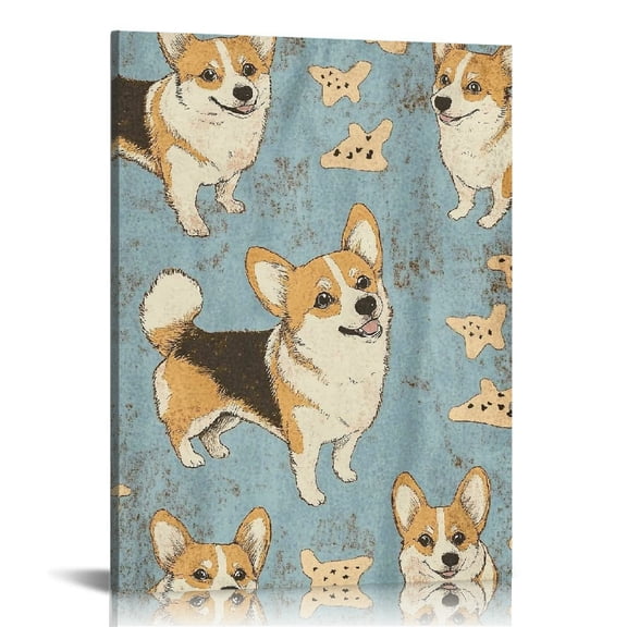 FCXZI Corgis Dog's Face Cave Painting Canvas Print Wall Decor 12x16in