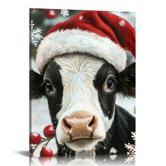 FCXZI Cow In Christmas Theme Canvas Prints Wall Art Home Decor 12x16in