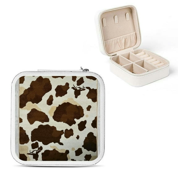 FCXZI Cow Print Travel Jewelry Case Organizer with Necklace Hooks and Zipper, Small Portable Jewelry Storage Box for Women, Mother's Day Gifts White