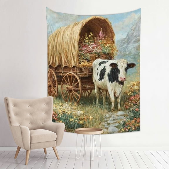 FCXZI Cow Wagon Flowers Tapestry Wall Art Home Decor 100% Polyester 30*40in
