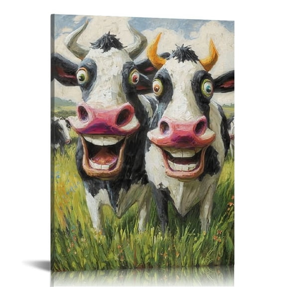 FCXZI Cows Painted Faces Grass Canvas Wall Art Home Decor 12x16 12x16in