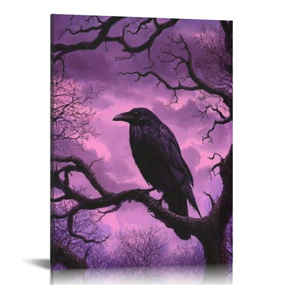 FCXZI Crow Tree Branch Purple Sky Canvas Art Wall Decor 12x16 12x16in