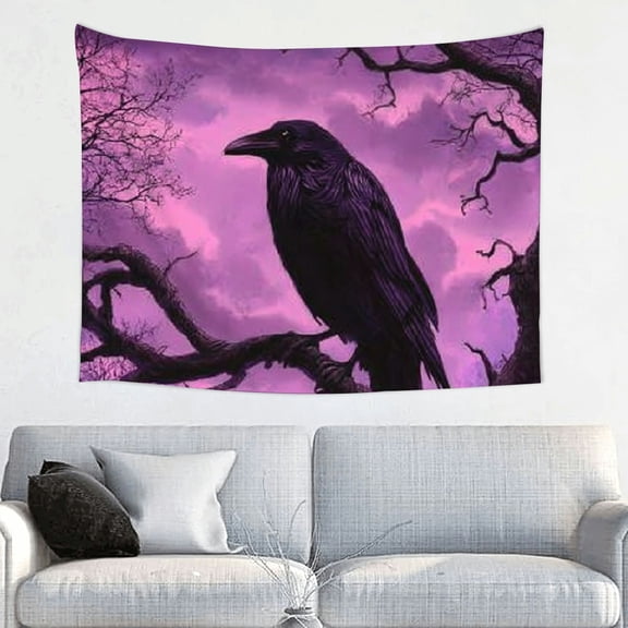 FCXZI Crow Tree Branch Purple Sky Tapestry Wall Hanging for Home 40*30in