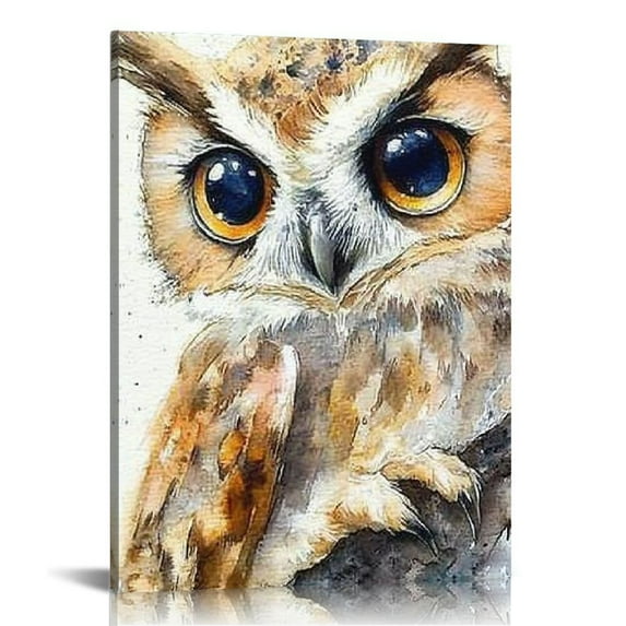 FCXZI Cute Baby Owl Picture Prints on Canvas Watercolor Bird Home Decor Funny Colorful Animal Artwrok Modern Giclee Wall Painting for Home Office Kid's Room Decoration Ready  Canvas painting
