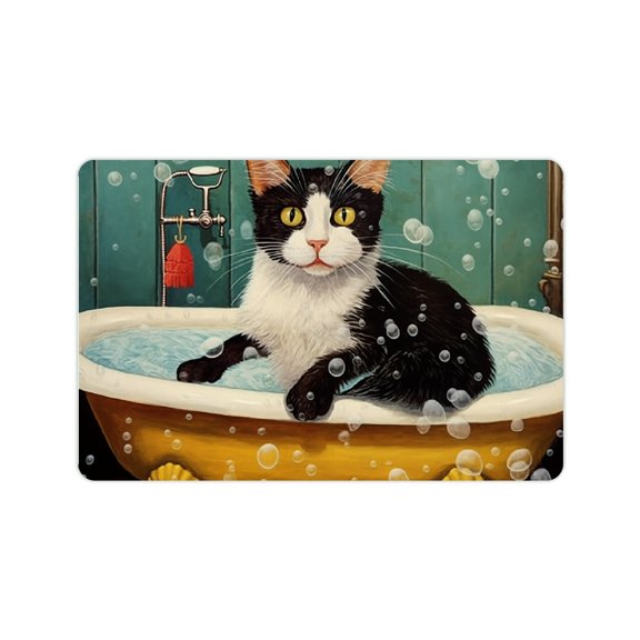 FCXZI Cute Cat Diatom Mud Bath Mat Quick Drying Home Decor 24x16in