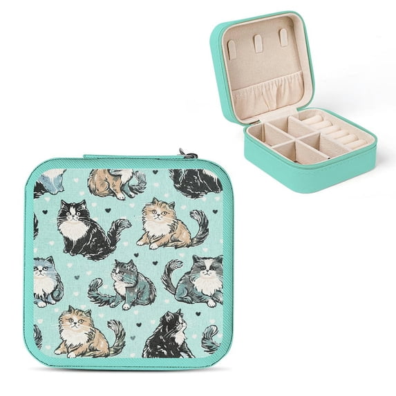 FCXZI Cute Cat Jewelry Storage Artifacts Jewelry Box for Women Necklace, Ring, Earring - Compact Size Travel Case with Multiple Compartments Green