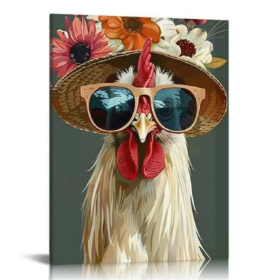 FCXZI Cute Chicken with Sunglass Paintings/Artwork Cartoon Animal Indoor art wall decoration home is suitable for living room, bedroom, office, dining room, club decoration,  Canvas painting
