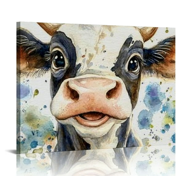FCXZI Cute Cow Wall Art - Cow Nursery Decor, Cow Gifts for Cow Lovers Kids, Watercolor Farm Animal Cow Wall Art Prints Decor for Nursery Kids Boys Girls Room Playroom 20x16in