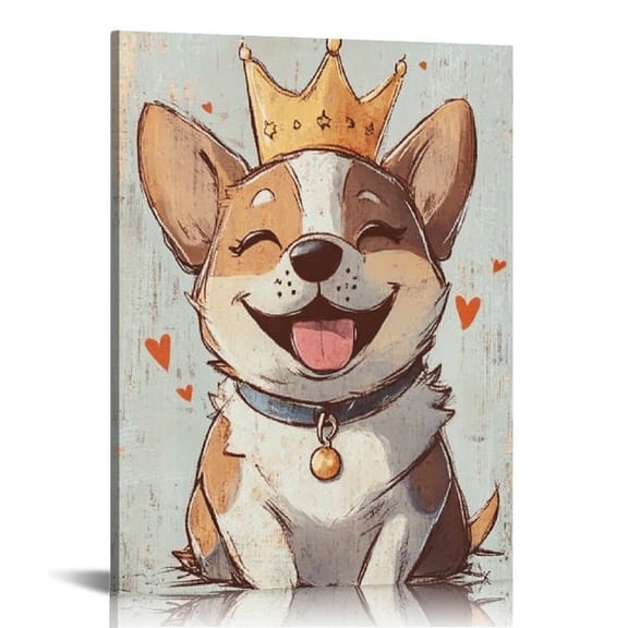 FCXZI Cute Dog Crown Smile Print on Canvas Home Wall Decor for Living Room Bathroom Bedroom Office 16x20in
