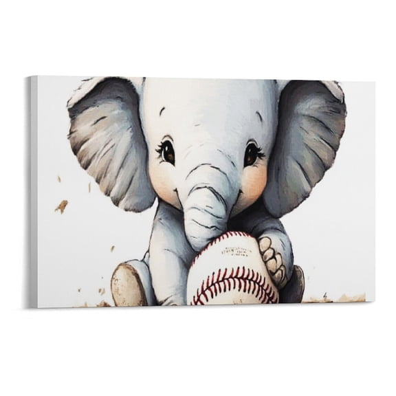 FCXZI Cute Elephant Holding Baseball Wall Art, High-definition Printed Frameless Canvas Wall Art, Suitable for Hanging in Bedrooms, Dormitories, and Living Rooms, for Adult and Home Decoration