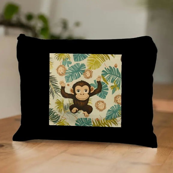 FCXZI Cute Monkey Jungle Makeup Bag Parrot Cosmetic Bag for Women Large Capacity Make Up Bag Portable Travel Toiletry Pouch Organizer Black