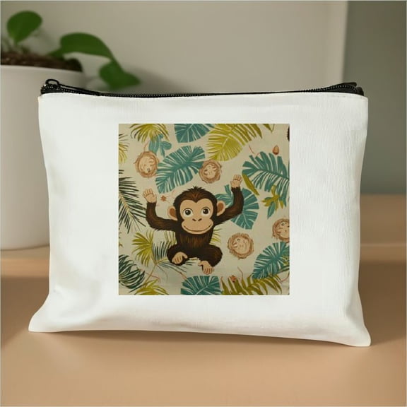 FCXZI Cute Monkey Jungle Makeup Bag Parrot Cosmetic Bag for Women Large Capacity Make Up Bag Portable Travel Toiletry Pouch Organizer  White