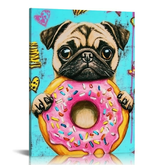 FCXZI Cute Pug Dog Canvas Wall Art Home Decor for Living Room Office 12x16in