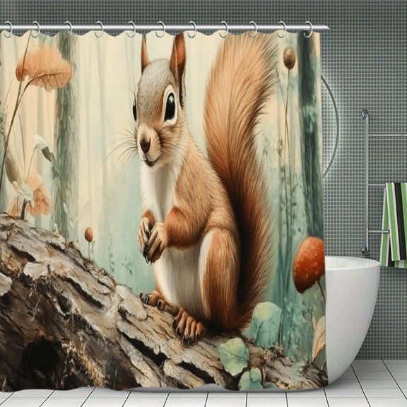 FCXZI Cute Squirrel In Forest, Modern Bathroom Shower Curtain, Waterproof and Mildew-proof, Thickened Wet and Dry Separate Shower Curtain