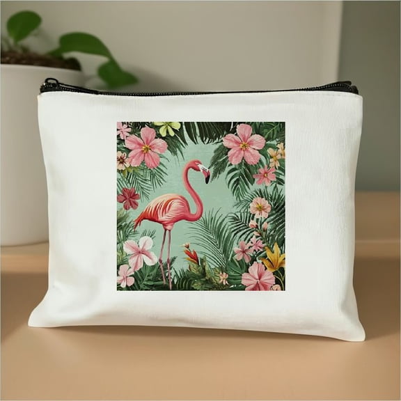 FCXZI Cute Travel Makeup Bag Cosmetic Bag Small Pouch Gift for Women (Tropical Flamingo) White