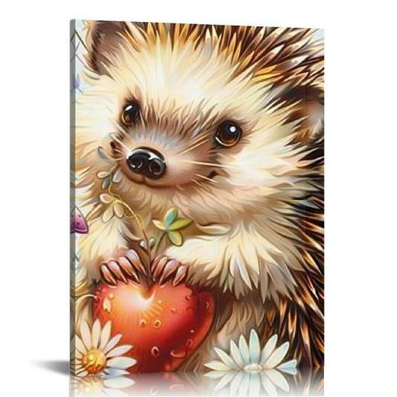 FCXZI Cute little hedgehog cartoon Indoor art wall decoration home is suitable for living room, bedroom, office, dining room, club decoration, can hang Canvas painting 12x16in