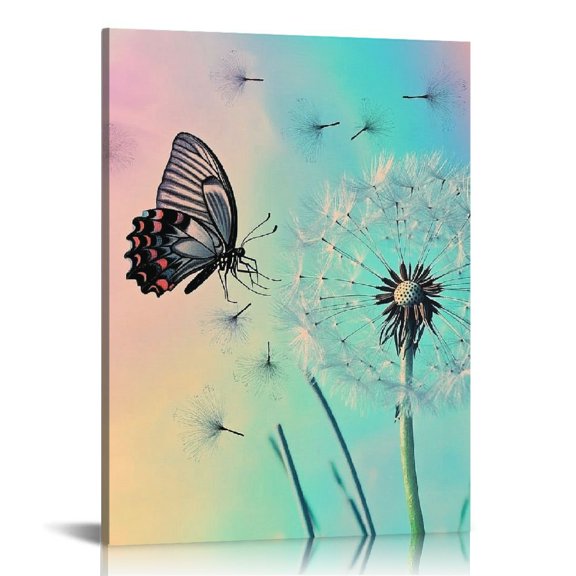 FCXZI Dandelion Butterfly Rainbow Canvas Prints Wall Art Home Decor Office Ready to Hang Living Room Bathroom Bedroom 12x16in