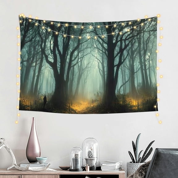 FCXZI Dark Mystical Forest Backdrop Creepy Night Foggy Woods Path Gloomy Scene Background for Scary Themed Party Decor Halloween Witch Party Decorations Adults Photoshoot Props 60*40in
