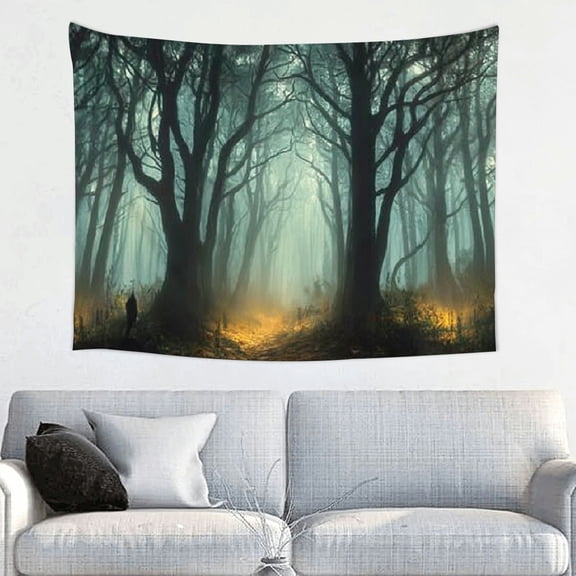 FCXZI Dark Mystical Forest Backdrop Creepy Night Foggy Woods Path Gloomy Scene Background for Scary Themed Party Decor Halloween Witch Party Decorations Adults Photoshoot Props 40*30in