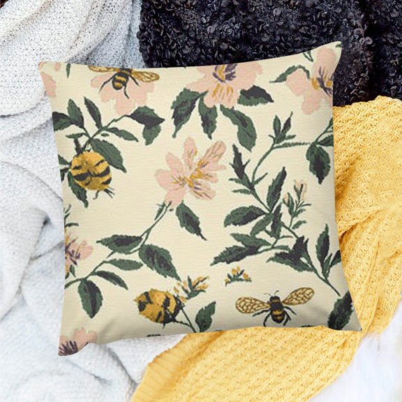 FCXZI Decor Holiday Pillow Case Bee Pattern 100% Linen for Home Sofa Couch Decoration Set of 1 Pillow Covers 24x24in