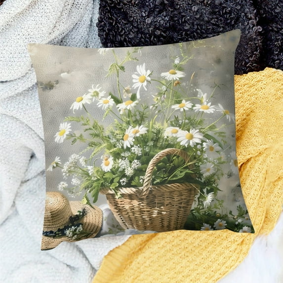 FCXZI Decor Holiday Pillow Case Daisies for Home Sofa Couch Linen 20x20in