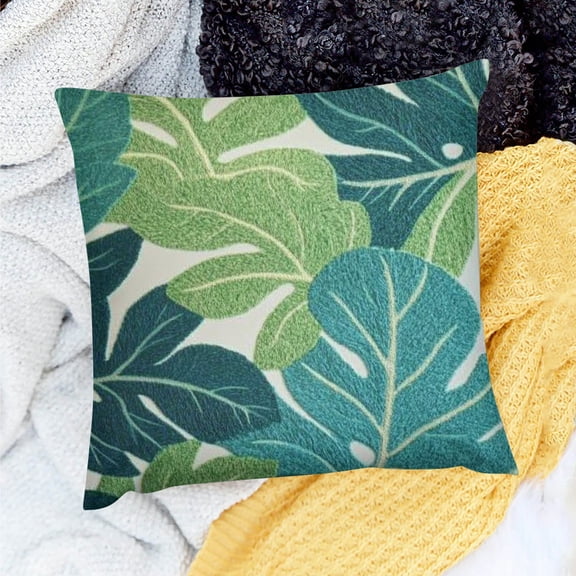 FCXZI Decor Holiday Pillow Case Leaf Pattern Square Cushion Cover for Home Sofa Couch Linen 100% 20x20in