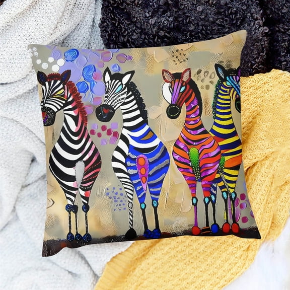 FCXZI Decor Indoor Decoration Zebras Patterns Colors Pillow Covers for Home Sofa Couch - Set of 1, 100% Linen, Various Sizes 24x24in
