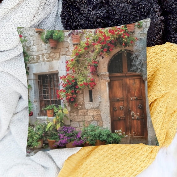 FCXZI Decor Indoor Flowers Square Cushion Cover for Home Sofa Couch Linen Material Set of 1 Pillow Covers 18x18in