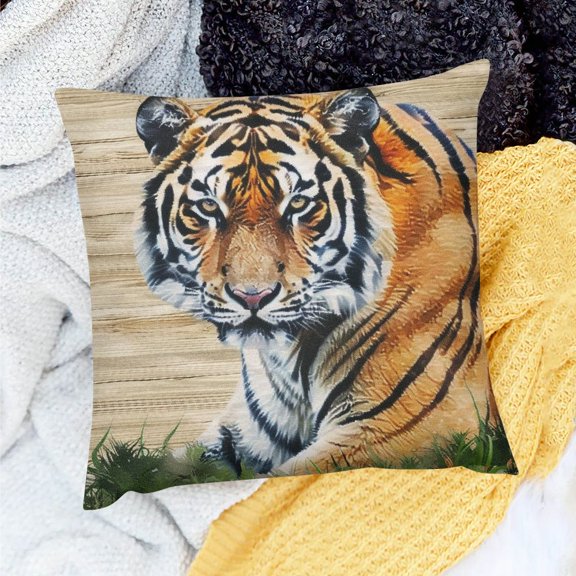 FCXZI Decor Indoor Tiger Theme Linen Pillow Case for Home Sofa Couch, Set of 1, 3 Sizes, Outdoor Use 18x18in