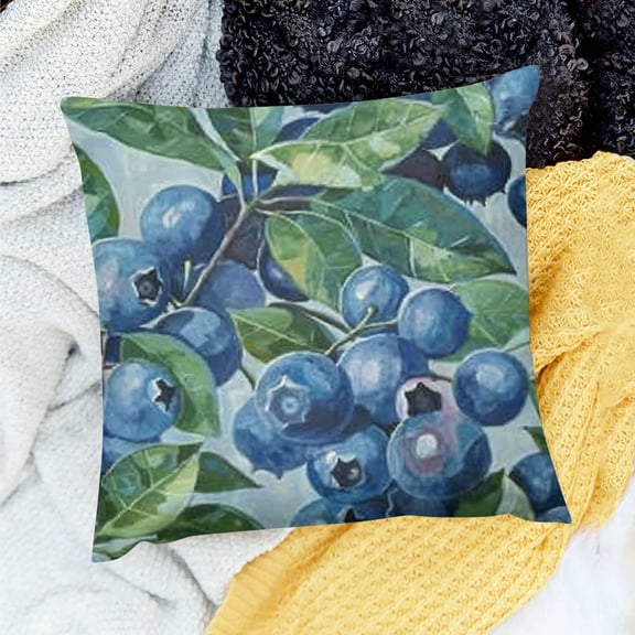 FCXZI Decorative Pillow Cover Blueberries Leaves Painting Couch Décor 18x18in