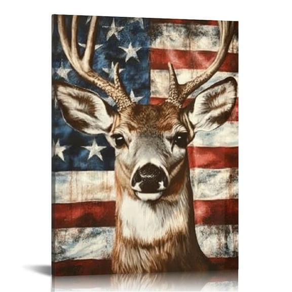 FCXZI Deer American Flag Canvas Wall Art Home Decor 12x16 16x20 12x16in