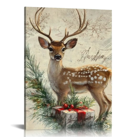 FCXZI Deer Antlers Christmas Art Canvas Prints Wall Decor 12x16 12x16in